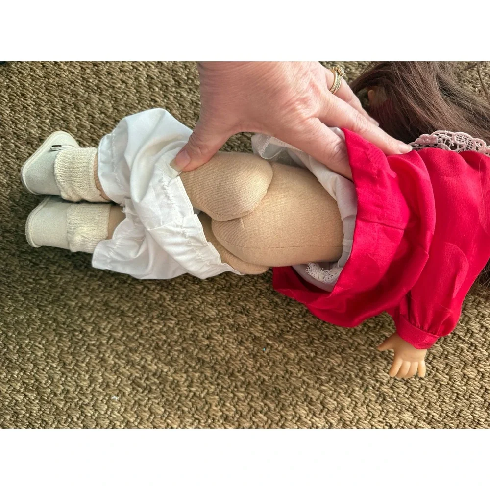 Vintage Wernicke German Doll Red Lace Heart‎ Dress Echt Leder Shoes Brown Hair